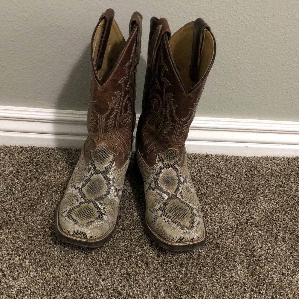 Brown Leather & Snakeskin-Print Women's Heeled Boots